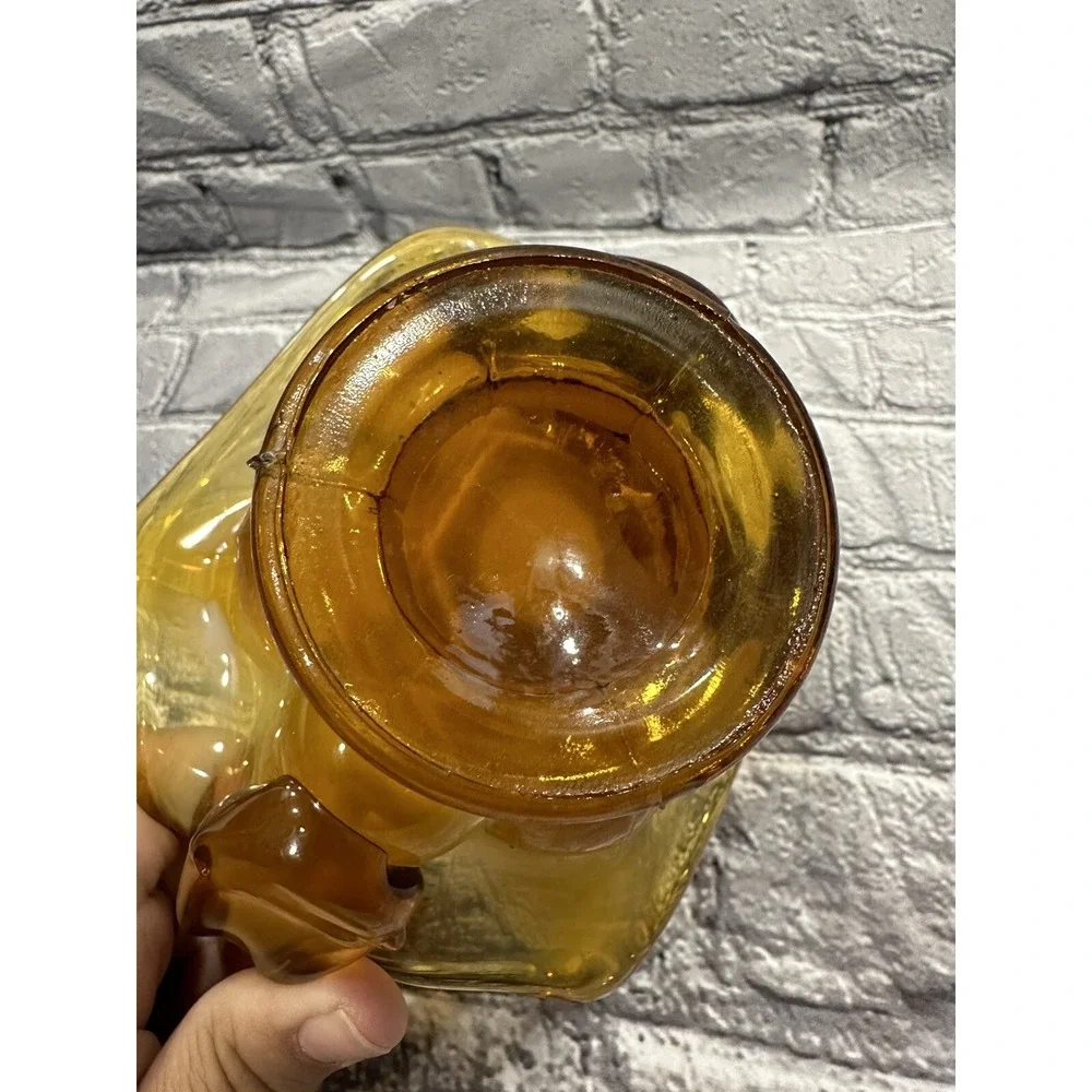 Vintage AMBER Free-Form ART GLASS W/White SHADE Handled Basket Candy Dish